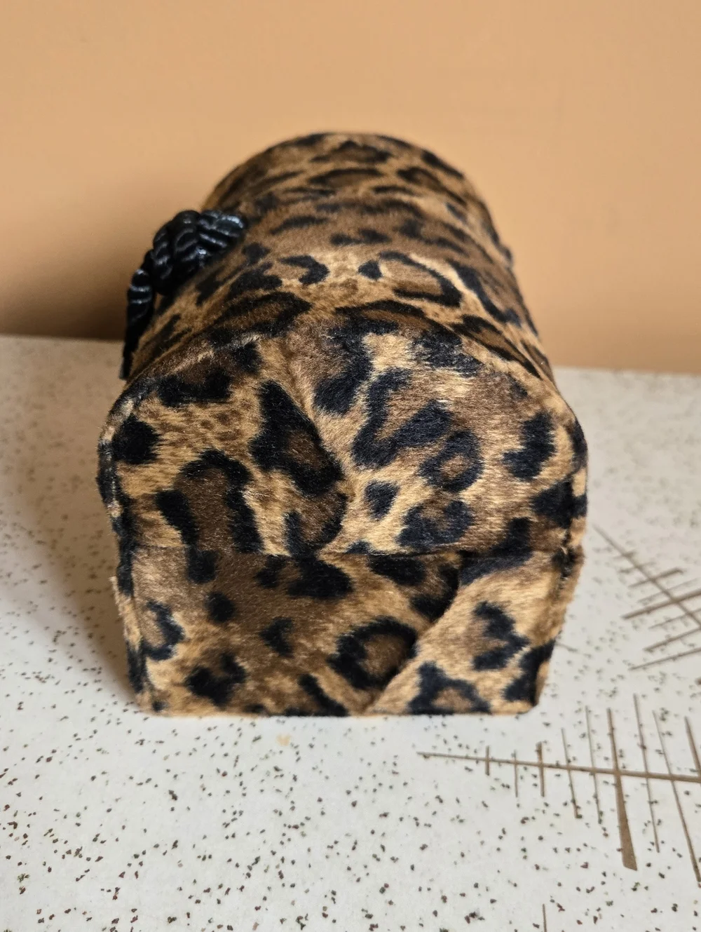 Leopard Print Faux Fur Trinket Trunk with Rope Knot Accent